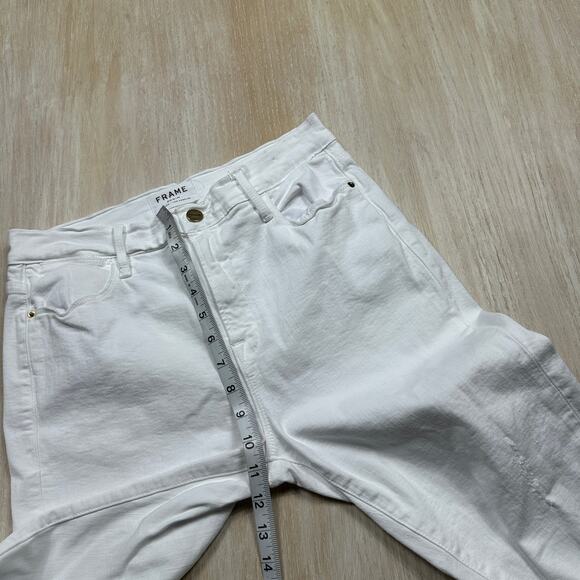FRAME Le High Skinny Crop Jeans White Distressed Frayed Hem Stretch Denim 30 - Picture 8 of 16